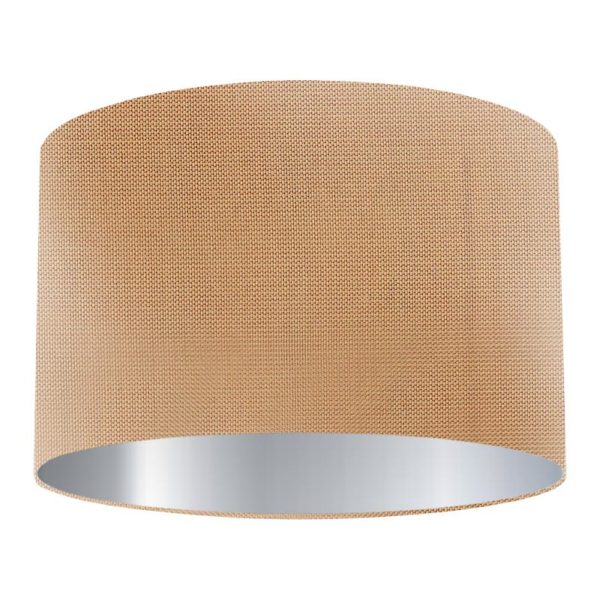 Apricot Silk Drum Lampshade with Silver Lining