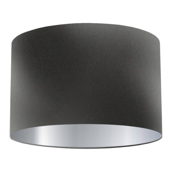 Black Silk Drum Lampshade with Silver Lining