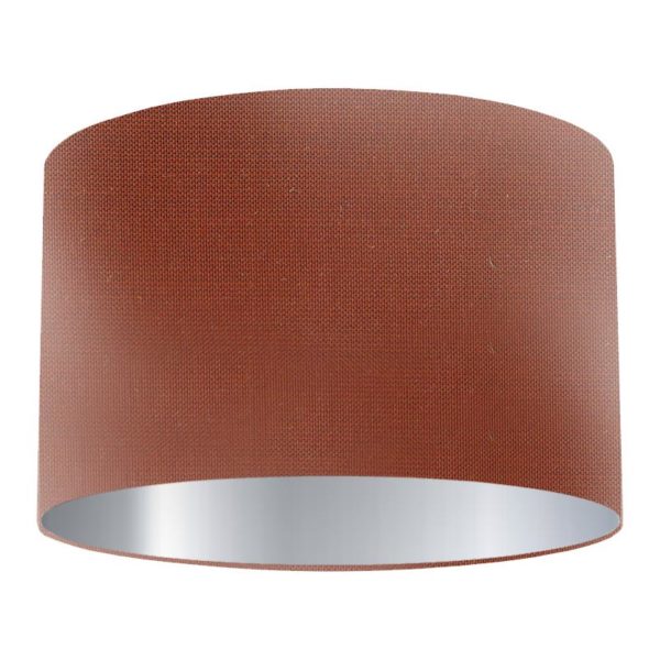 Burnt Orange Silk Drum Lampshade with Silver Lining