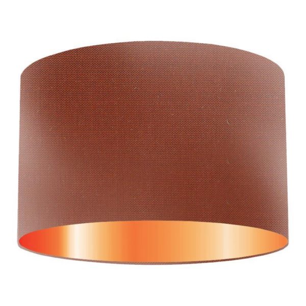 Burnt Orange Silk Drum Lampshade With Copper Lining