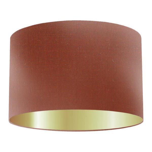 Burnt Orange Silk Drum Lampshade With Gold Lining