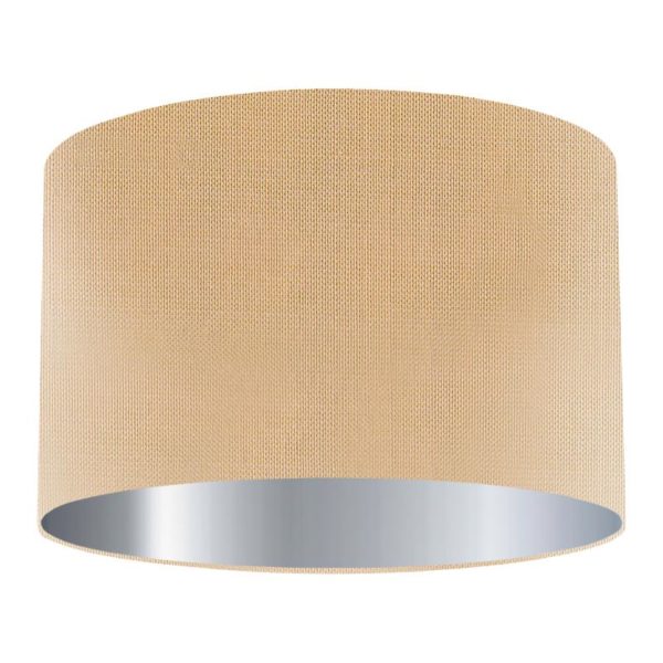 Camel Silk Drum Lampshade with Silver Lining