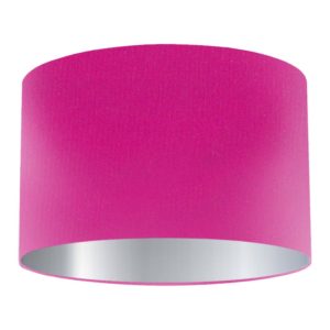 Cerise Silk Drum Lampshade with Silver Lining
