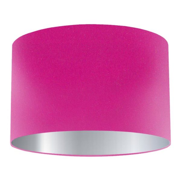 Cerise Silk Drum Lampshade with Silver Lining