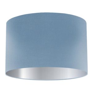 Cornflower Silk Drum Lampshade with Silver Lining