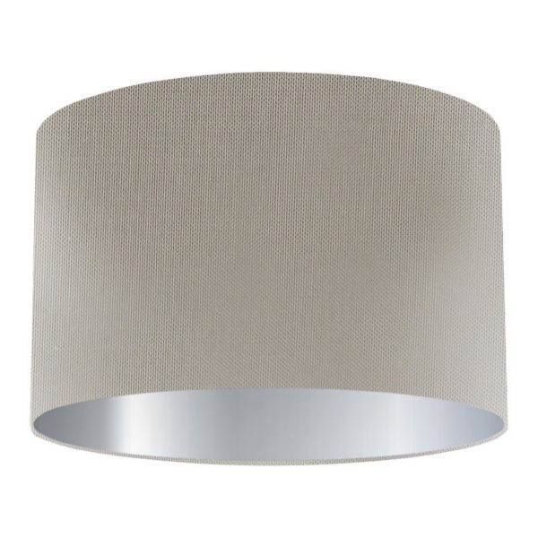 Dove Grey Silk Drum Lampshade with Silver Lining