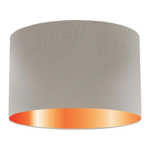 Dove Grey Silk Drum Lampshade With Copper Lining