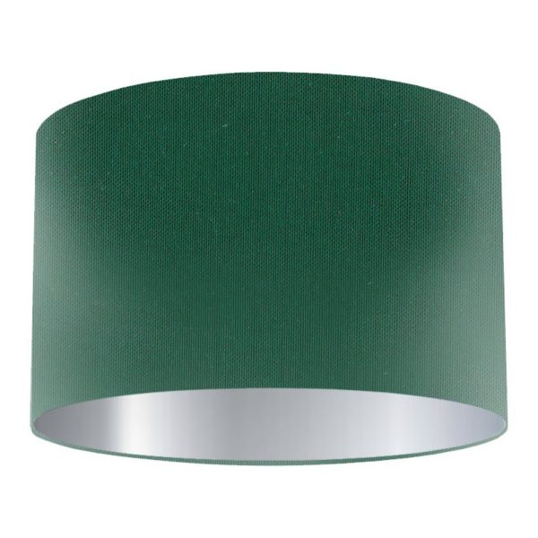 Evergreen Silk Drum Lampshade with Silver Lining