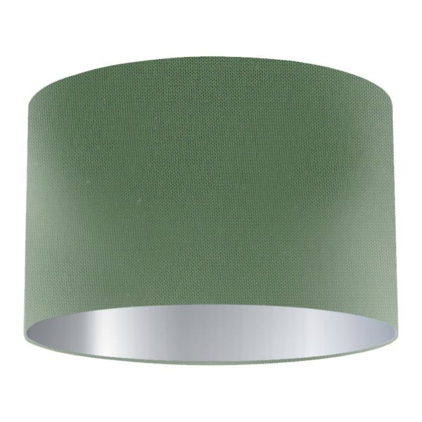 Fern Silk Drum Lampshade with Silver Lining