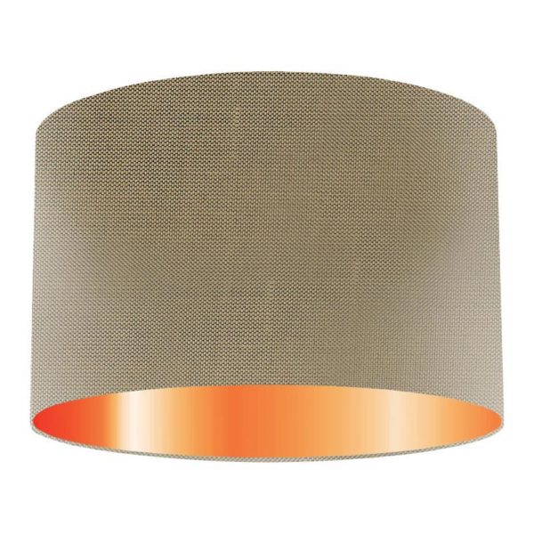Golden Silk Drum Lampshade With Copper Lining