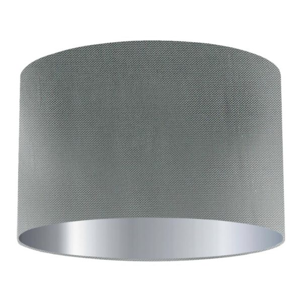 Graphite Silk Drum Lampshade with Silver Lining