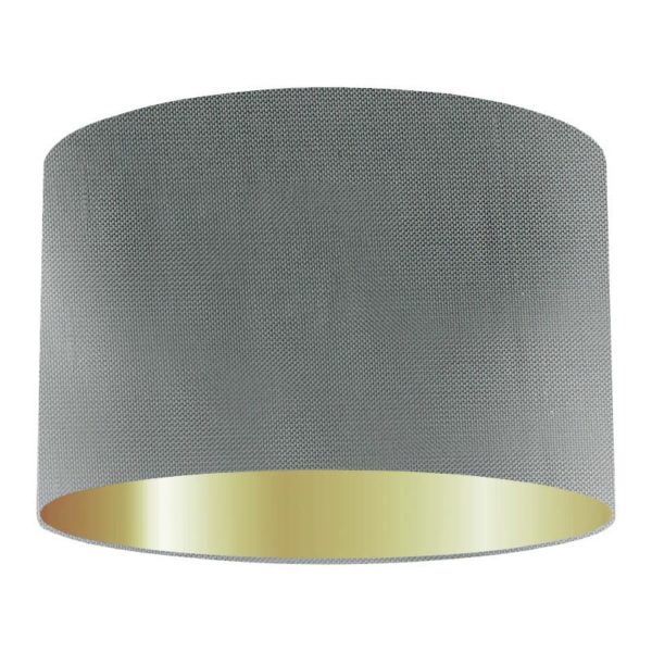 Graphite Silk Drum Lampshade With Gold Lining