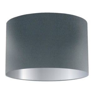 Gunmetal Silk Drum Lampshade with Silver Lining