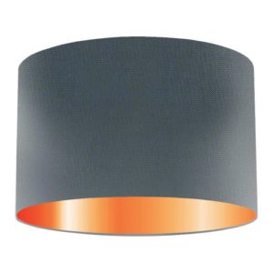 Gunmetal Silk Drum Lampshade With Copper Lining