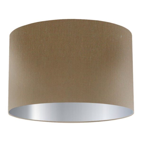Khaki Silk Drum Lampshade with Silver Lining