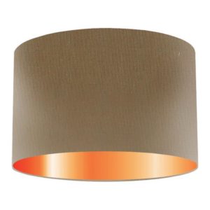 Khaki Silk Drum Lampshade With Copper Lining