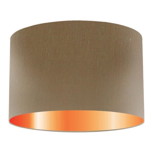 Khaki Silk Drum Lampshade With Copper Lining