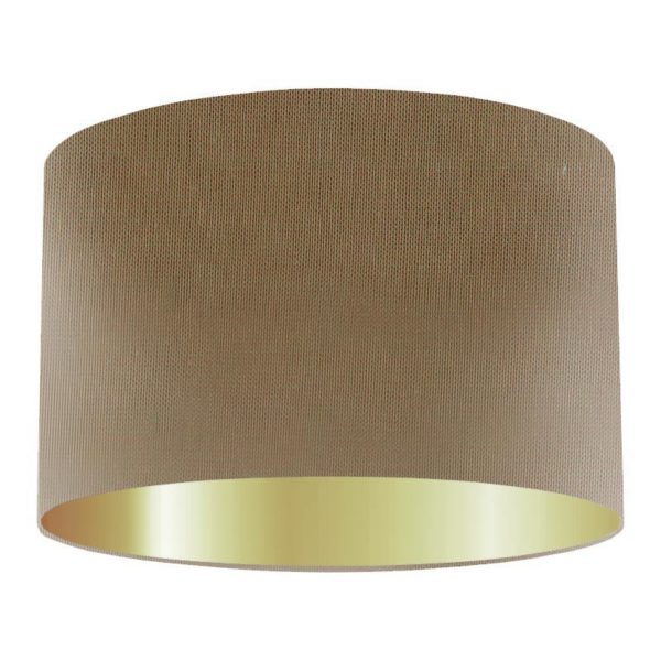 Khaki Silk Drum Lampshade With Gold Lining