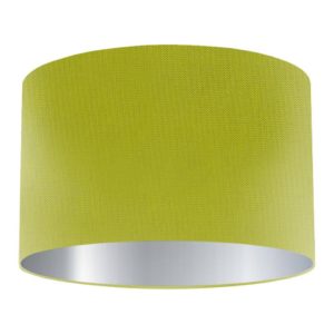 Lime Silk Drum Lampshade with Silver Lining