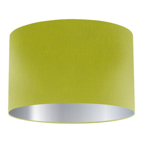 Lime Silk Drum Lampshade with Silver Lining