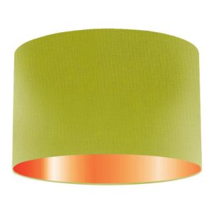 Lime Silk Drum Lampshade With Copper Lining