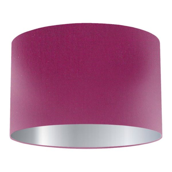 Magenta Silk Drum Lampshade with Silver Lining