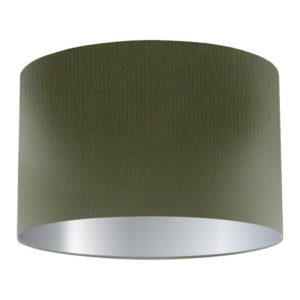 Moss Silk Drum Lampshade with Silver Lining