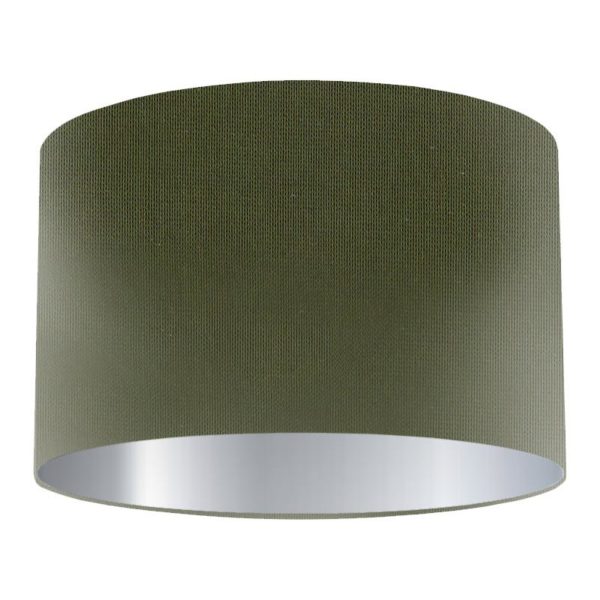 Moss Silk Drum Lampshade with Silver Lining