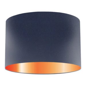 Navy Silk Drum Lampshade With Copper Lining