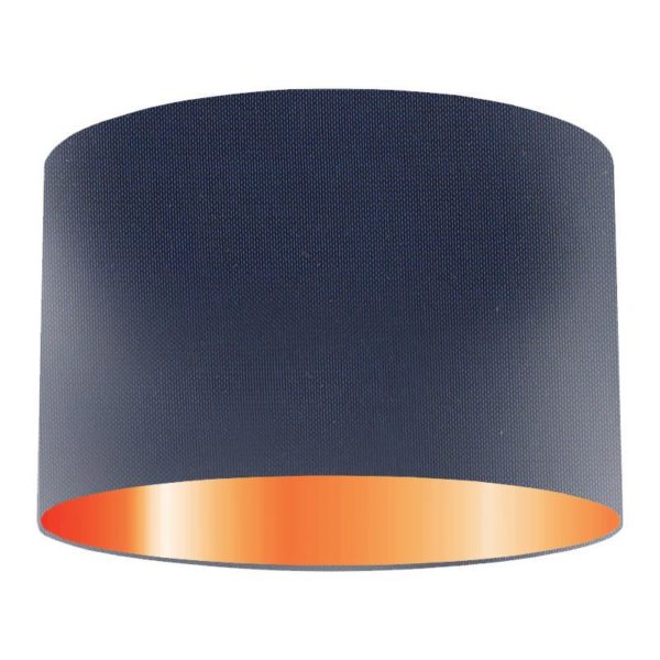 Navy Silk Drum Lampshade With Copper Lining