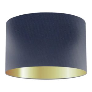 Navy Silk Drum Lampshade With Gold Lining