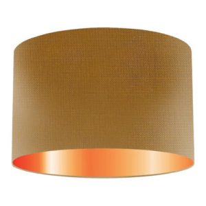 Old Gold Silk Drum Lampshade With Copper Lining