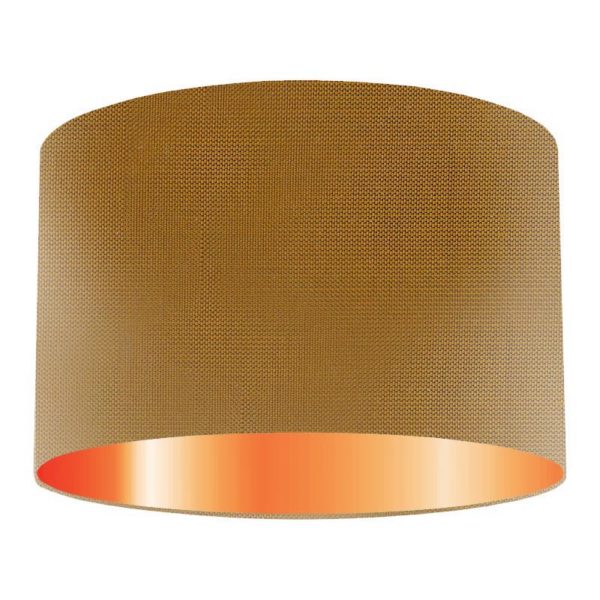 Old Gold Silk Drum Lampshade With Copper Lining