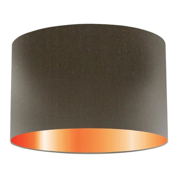 Olive Silk Drum Lampshade With Copper Lining