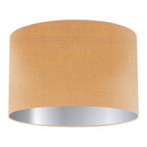 Peach Silk Drum Lampshade with Silver Lining