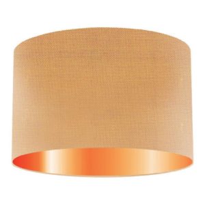 Peach Silk Drum Lampshade With Copper Lining