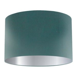 Peacock Silk Drum Lampshade with Silver Lining