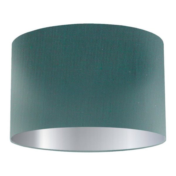 Peacock Silk Drum Lampshade with Silver Lining