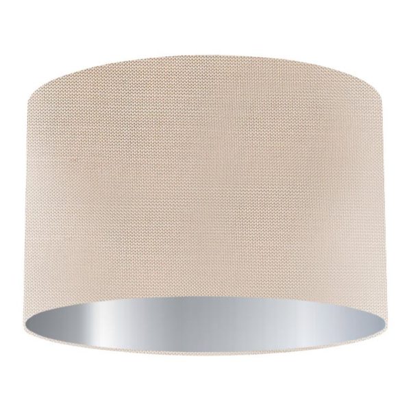 Putty Silk Drum Lampshade with Silver Lining