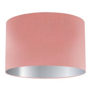 Salmon Silk Drum Lampshade with Silver Lining