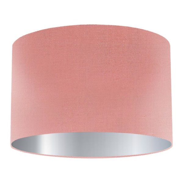 Salmon Silk Drum Lampshade with Silver Lining