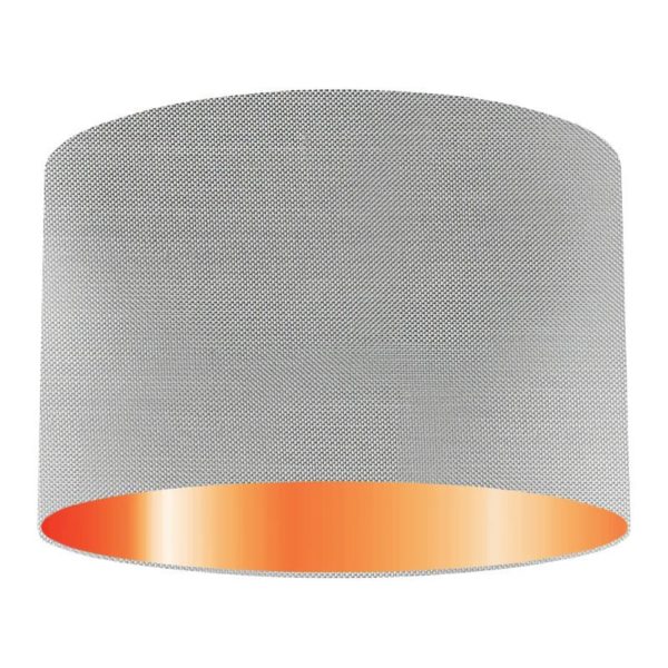Silver Silk Drum Lampshade With Copper Lining