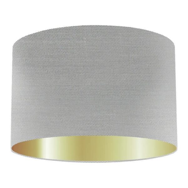 Silver Silk Drum Lampshade with Gold Lining