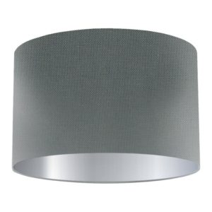 Slate Silk Drum Lampshade with Silver Lining