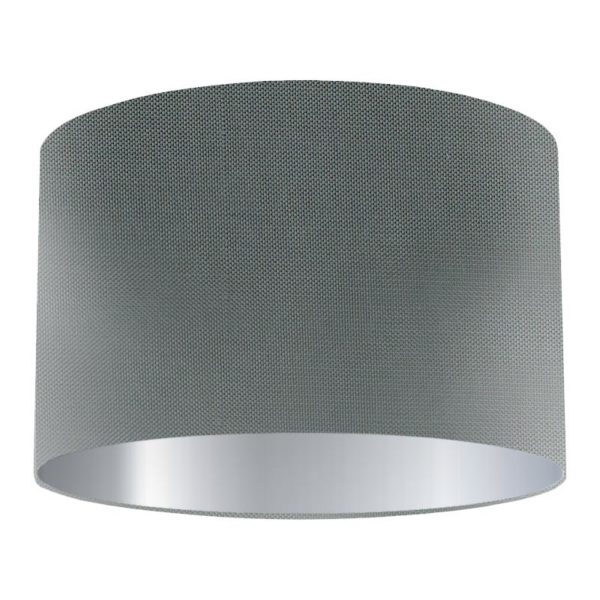 Slate Silk Drum Lampshade with Silver Lining