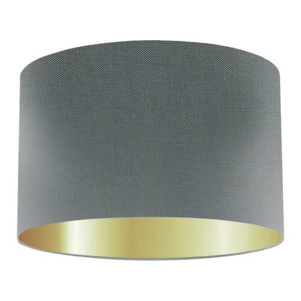 Slate Silk Drum Lampshade with Gold Lining
