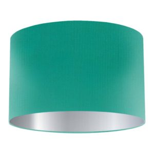 Teal Silk Drum Lampshade with Silver Lining