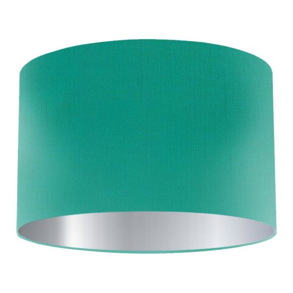 Teal Silk Drum Lampshade with Silver Lining