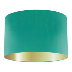 Teal Silk Drum Lampshade with Gold Lining