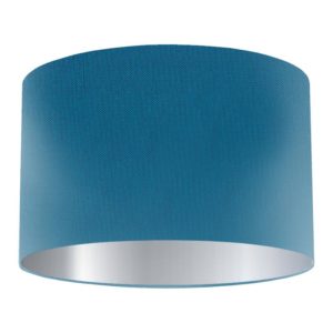 Turquoise Silk Drum Lampshade with Silver Lining